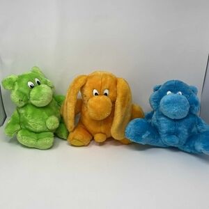 Lot 3 plushes vintage Kiki Fantasy Creatures Kodak Set - Green, Orange, and Blue